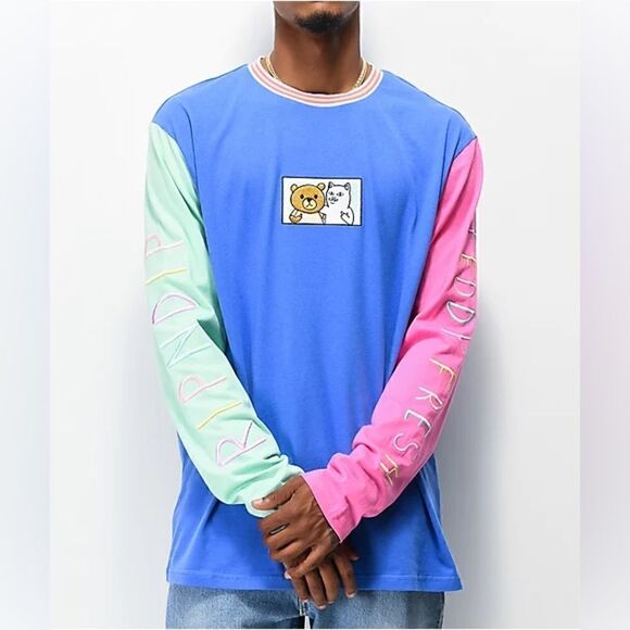 RIPNDIP x Teddy Fresh 2.0 Colorblock Long Sleeve T-Shirt, Size Large - Picture 1 of 11